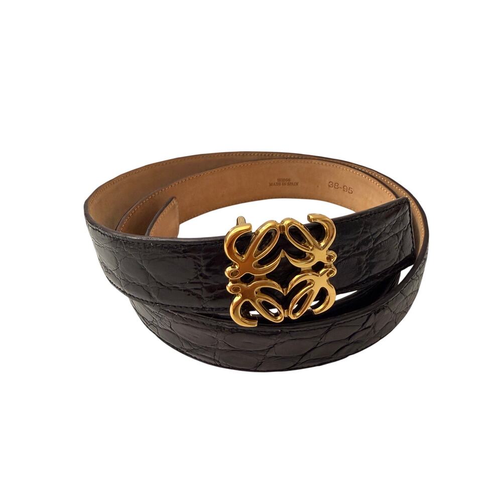 LOEWE Black Patent Leather Anagram Belt Gold Buckle 38/95
